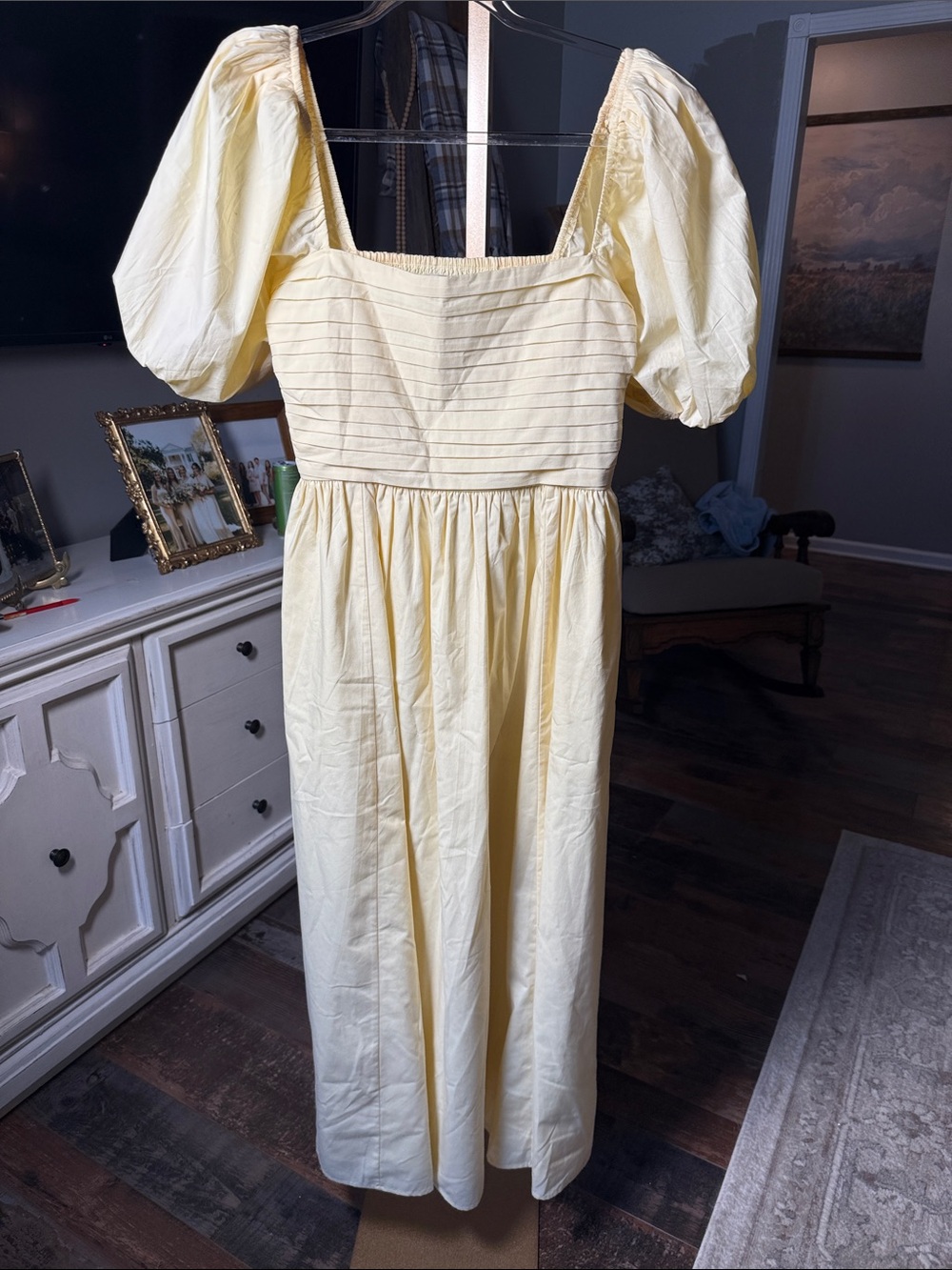 Abercrombie & Fitch Pale Yellow Puff Sleeve Maxi Dress